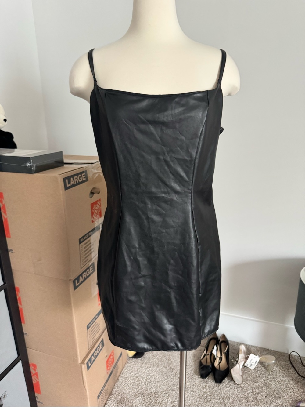 NWT Victoria's Secret Faux Leather Mini Slip Dress in Classic Black XL